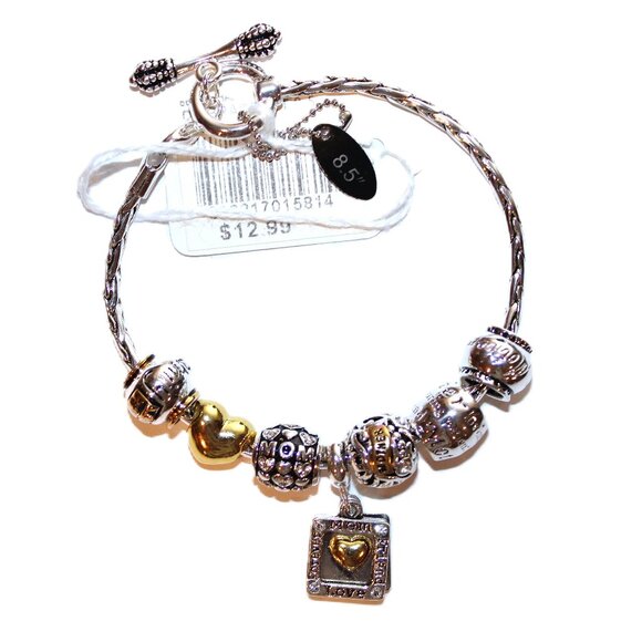 DaVinci Charm Bracelet 8.5" w/ 7 Beads - Mother Mom Love Heart Friend Silver NWT - Picture 1 of 5